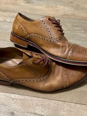 Mens Tan Brogue Wingtip Oxfords - Classic Lace-Up Dress Shoes